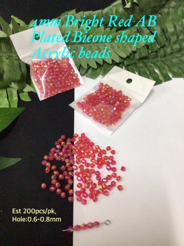 4mm Bright Red AB Plated bicone shaped acrylic beads (est 200pcs)