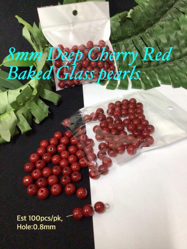 8mm Deep Cherry Red Baked Glass pearls (est 100pcs)