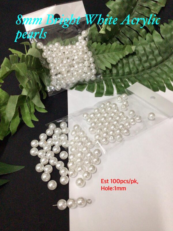 8mm Bright White Acrylic pearls (est 100pcs)