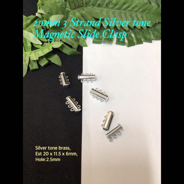 20mm 3 strand Silver tone Magnetic slide lock clasp set