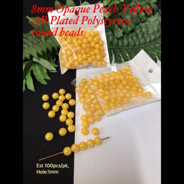 8mm Opaque peach Yellow Ab Plated Polystyrene Round beads (est 100pcs)