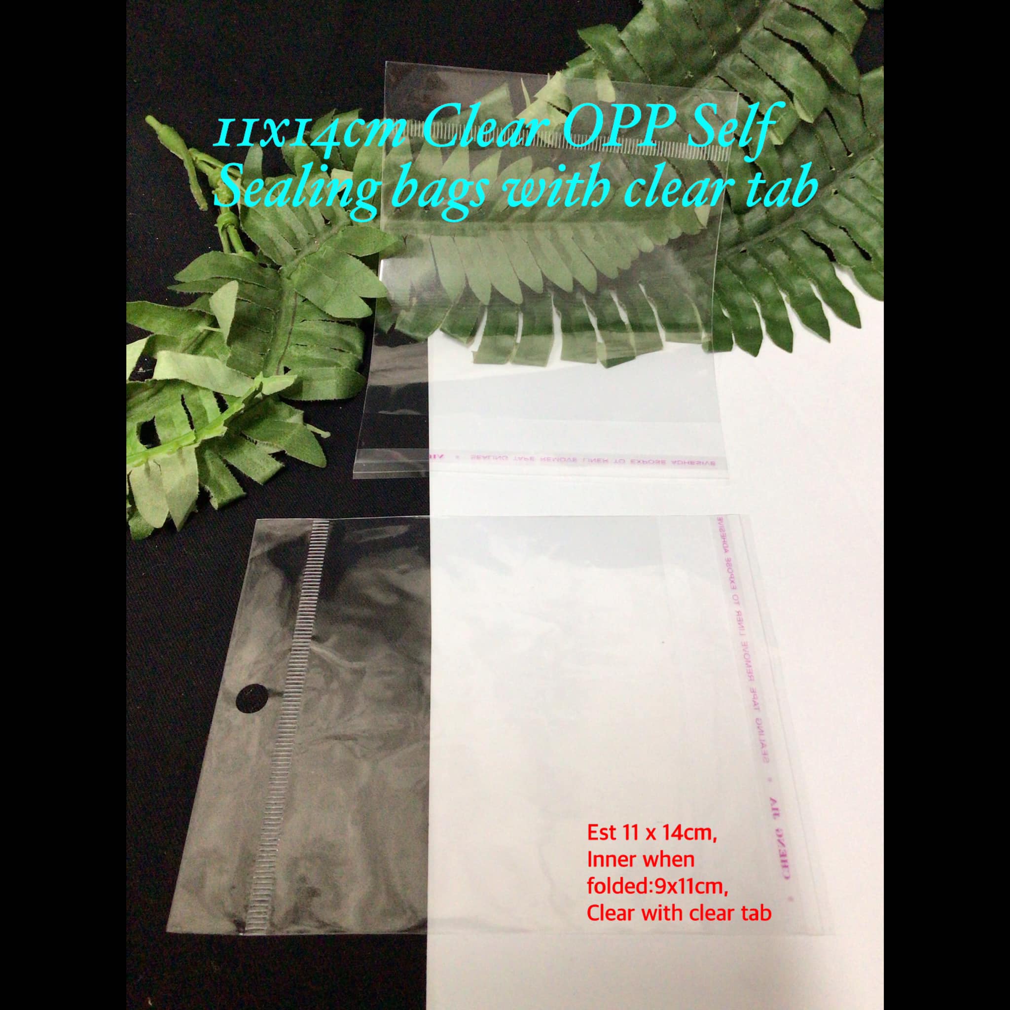 11x14cm Clear OPP self sealing bags with Clear tab (est 100pcs ...