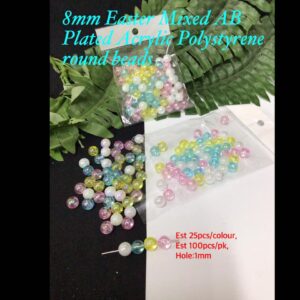 8mm Easter Mixed AB Plated Acrylic Polystyrene round beads (est 100pcs)