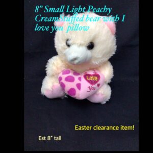 8" Small Light Peachy Cream Stuffed bear with I love you pillow