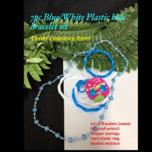 7pc Blue/White plastic Kids bracelet set