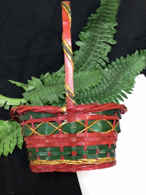 Oval Shaped Small red/Green/Gold Coated Wicker baskets (6.5 x 4.75") - Image 3