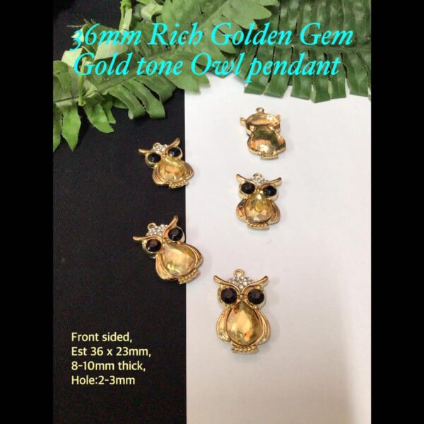 36mm Rich Golden Gem Gold tone Owl pendant