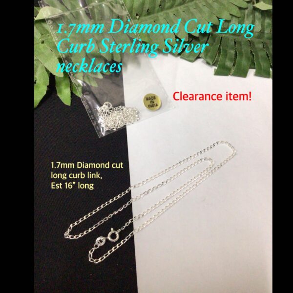 1.7mm Diamond Cut Long Curb Sterling Silver necklaces