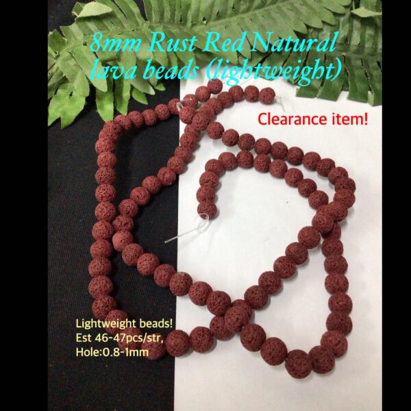 8mm Rust Red Natural Lava beads (est 46-47pcs)