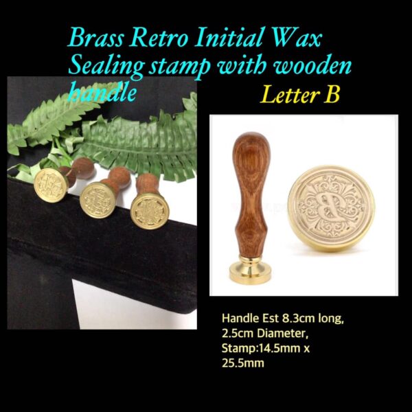 Letter B Brass Retro Initial Wax Sealing Stamp with wooden handle