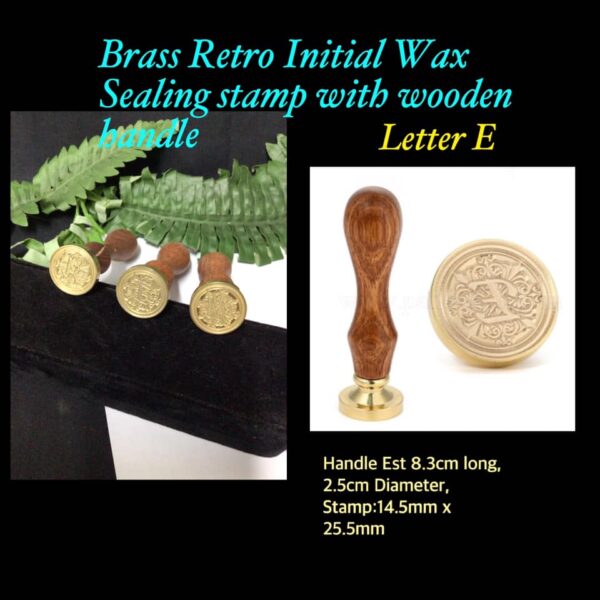 Letter E Brass Retro Initial Wax Sealing Stamp with wooden handle