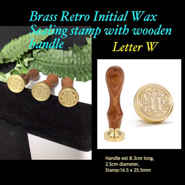 Letter W Brass Retro Initial Wax Sealing Stamp with wooden handle