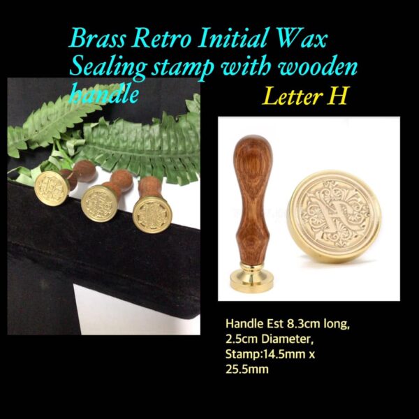 Letter H Brass Retro Initial Wax Sealing Stamp with wooden handle