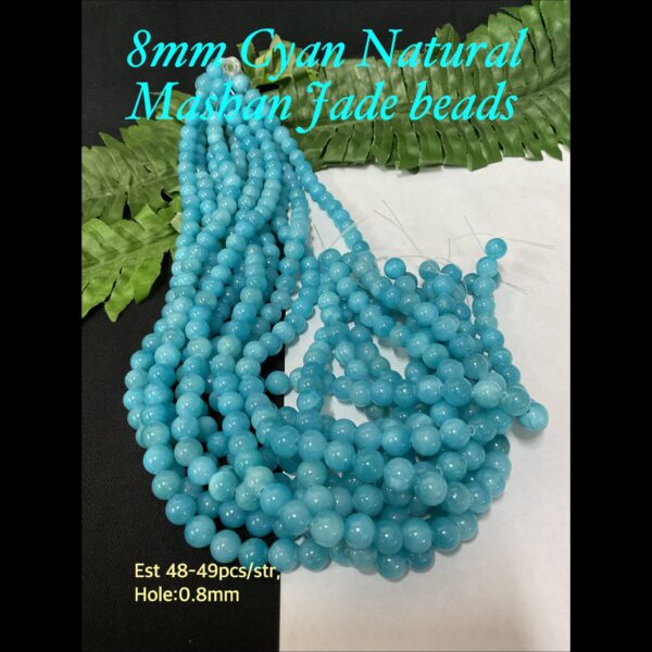 8mm Cyan Natural Mashan Jade beads (est 48pcs)