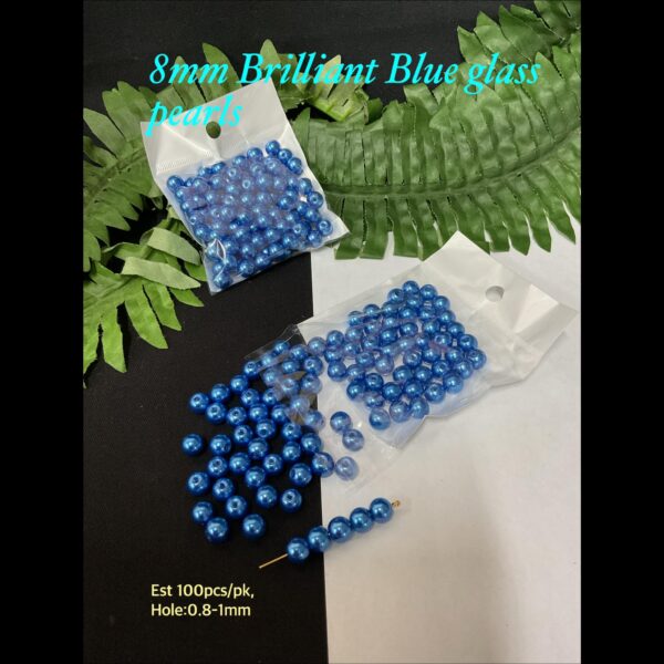 8mm Brilliant Blue glass pearls (est 100pcs)