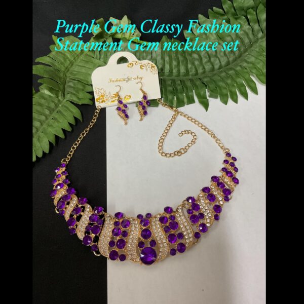 Gold tone necklace, earring set with purple clear gems 30% off!