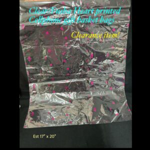 17" x 20" Clear/Fusha heart printed cellophane gift basket bags