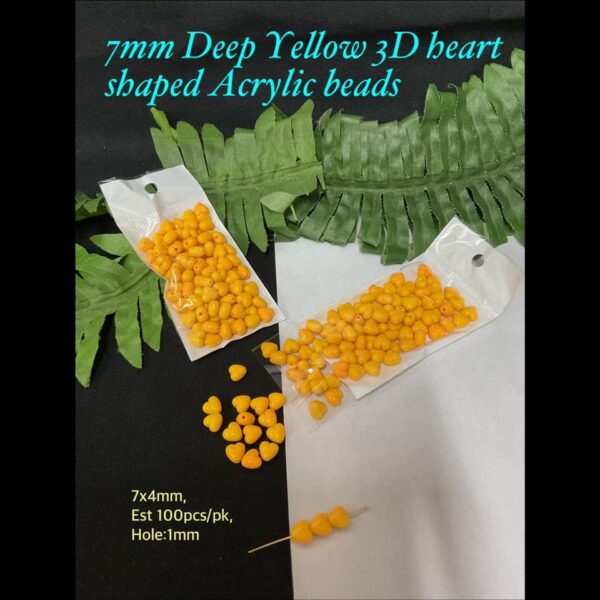 7mm Deep Yellow 3D heart Shaped Acrylic beads (est 100pcs)