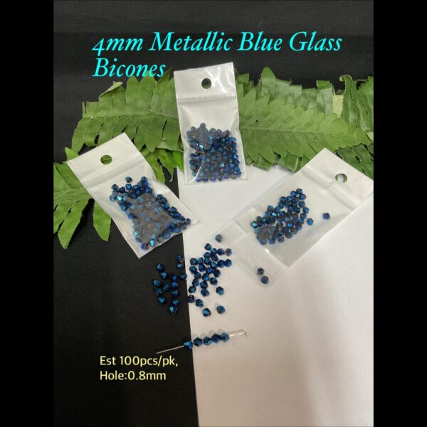 4mm Metallic Blue Glass bicones (est 100pcs)