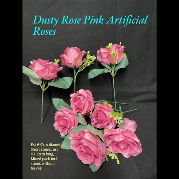 Dusty Rose Pink Artificial Roses (6pcs)  30% off!