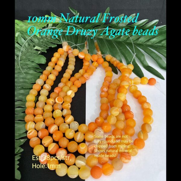 10mm Natural Frosted Orange Druzy Agate beads (est 38pcs)