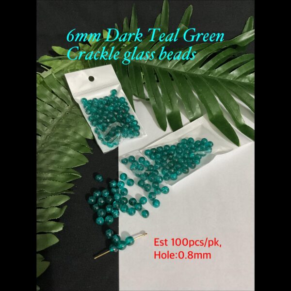 6mm Dark teal Green Crackle glass beads (est 100pcs)