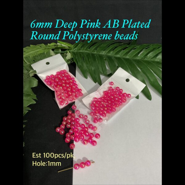 6mm Deep Pink AB Plated Round Polystyrene beads (est 100pcs)