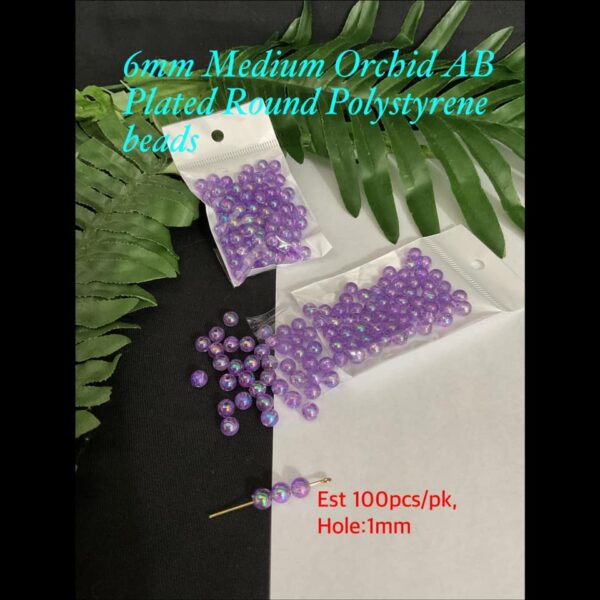 6mm Medium Orchid AB Plated Round Polystyrene beads (est 100pcs)