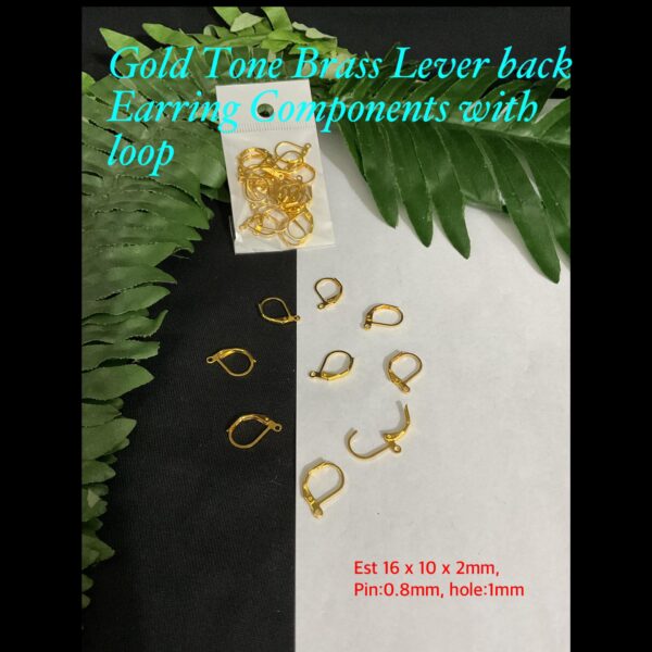 Gold Tone Brass Lever Back earring Components with loop (est 20pcs)