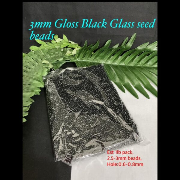 3mm Gloss Black Glass seed beads (est 1lb)