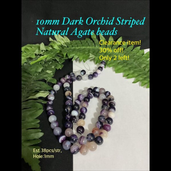 10mm Dark Orchid Striped Natural Agate beads (est 38pcs)