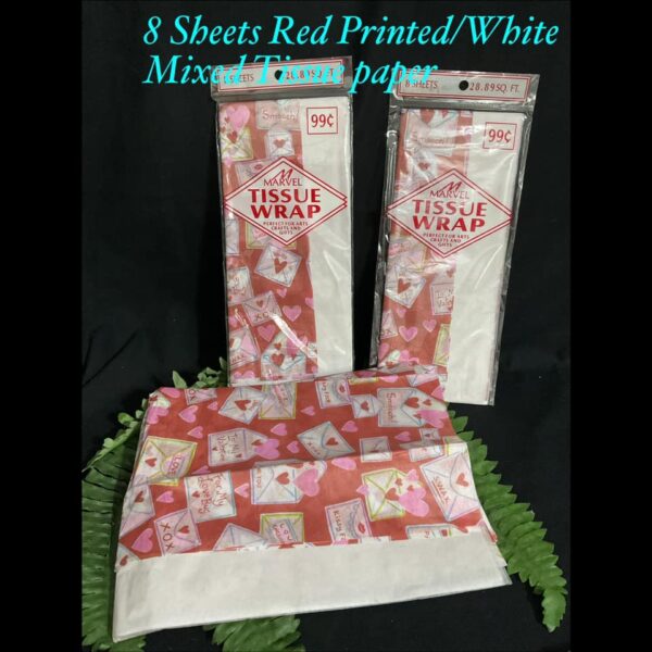 8 Sheets Red Printed White Tissue Paper