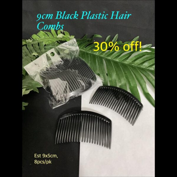 9cm Black Plastic Hair Combs (8pcs)