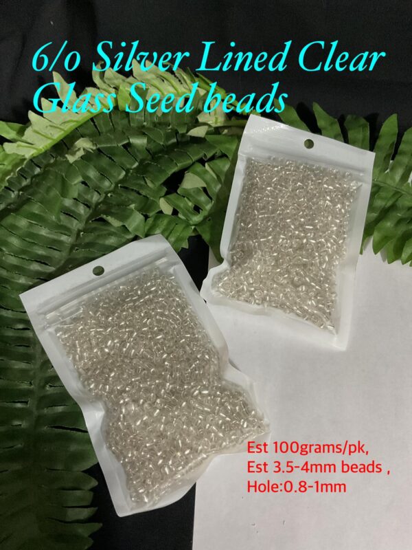 6/0 Silver Lined Clear Glass Seed beads (est 100grams)