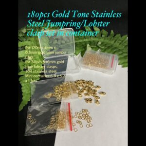 180pcs Gold Tone Stainless Steel Jumpring/Lobster clasp set in container