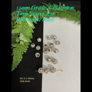 12mm Grade A Platinum tone Brass Clear Rhinestone beads