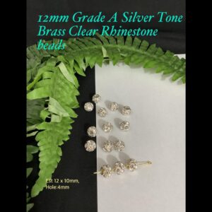12mm Grade A Silver tone Brass Clear Rhinestone beads
