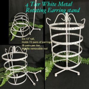 4 Tier White Metal Rotating Earring Stand