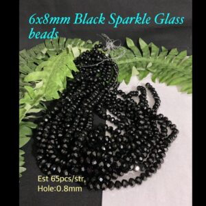 6x8mm Black Sparkle glass beads (est 65pcs)