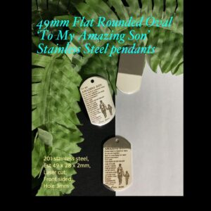49mm Flat Round Oval 'To My Amazing Son' Stainless Steel Pendants