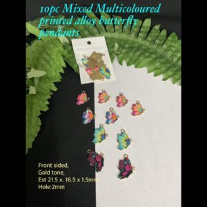 10pcs Multicoloured Printed Alloy Butterfly Pendants