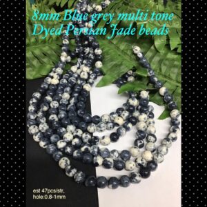 8mm Blue Grey Multi tone Dyed natural Persian Jade beads (est 47pcs)