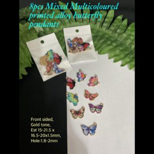8pcs Multicoloured Printed Alloy Butterfly Pendants