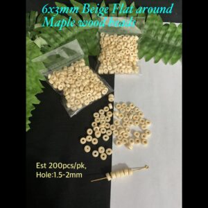 6x3mm Beige Flat round Maple dyed wood beads (est 200pcs)