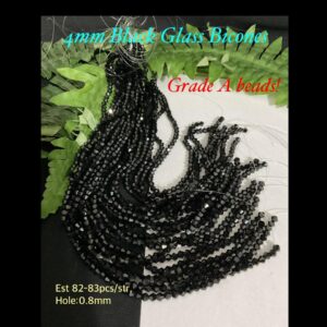 4mm Black Glass Bicones (est 82-83pcs) Grade A beads!