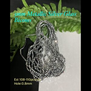3mm Metallic Silver Glass Bicones (est 108-110pcs)
