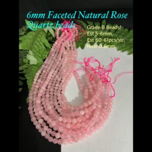 5-6mm faceted Natural Rose Quartz beads (est 60-61pcs) Grade B beads!