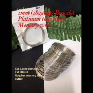 1mm (18gauge) Bracelet Platinum tone Steel Memory wire (est 5ft)