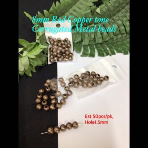 8mm Red Copper tone Corrugated Metal beads (est 50pcs)