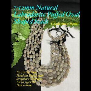 7-12mm Natural Labradorite Puffed Oval Shaped beads (est 30-33pcs)